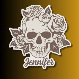 Pegatina Cráneo gótico personalizado y Rosas impermeables