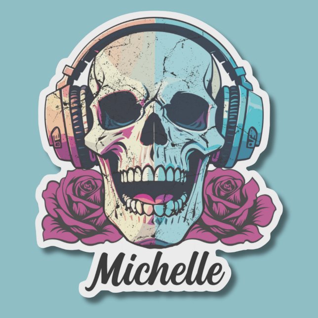 Pegatina Cráneo Personalizado Con Auriculares Impermeable  (Subido por el creador)