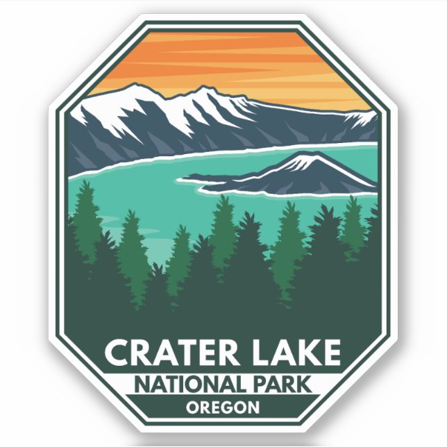 Pegatina Crater Lake National Park Elk Retro Compass Emblem (Anverso)