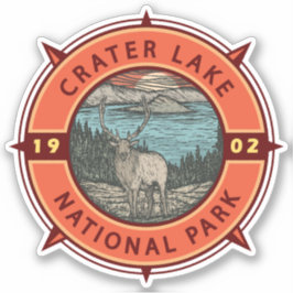 Pegatina Crater Lake National Park Elk Retro Compass Emblem