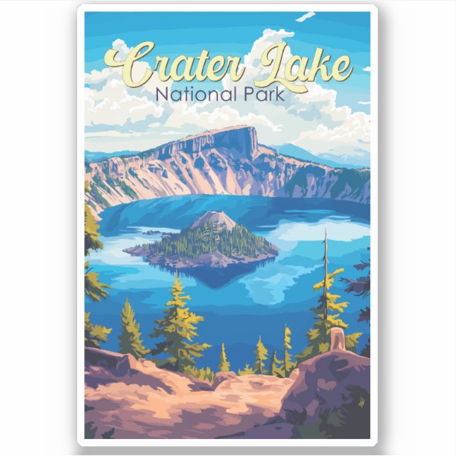 Pegatina Crater Lake National Park Ilustracion Travel Art (Anverso)