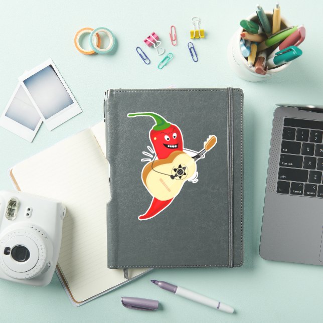 Pegatina Crazy Chili Pepper Tocando Guitarra, Comida Gracio (Funda para iPad)