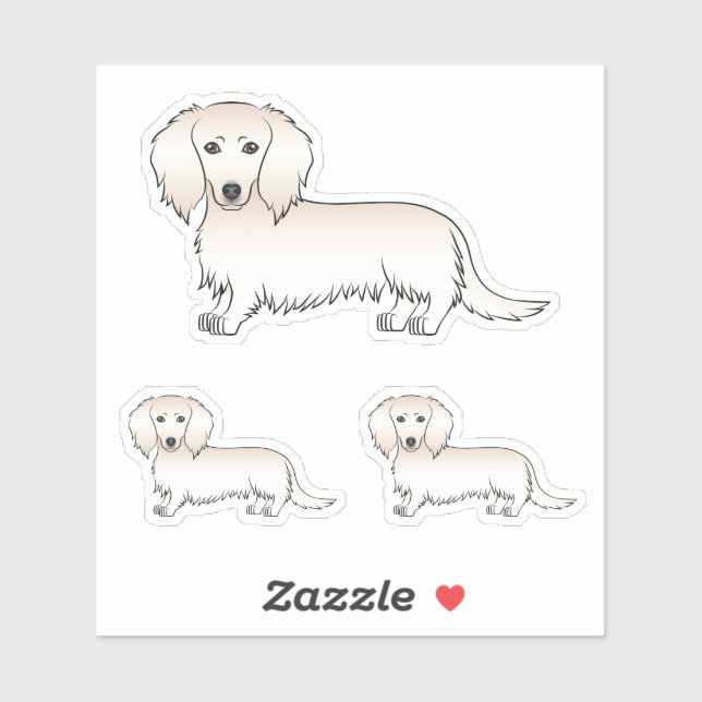 Pegatina Cream Long Hair Dachshund Cute Cartogramas Diseños (Hoja)