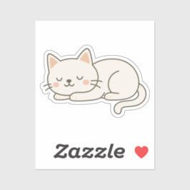 Pegatina Cream White Sleeping Cat Sticker – Minimalist Cute