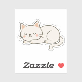 Pegatina Cream White Sleeping Cat Sticker – Minimalist Cute
