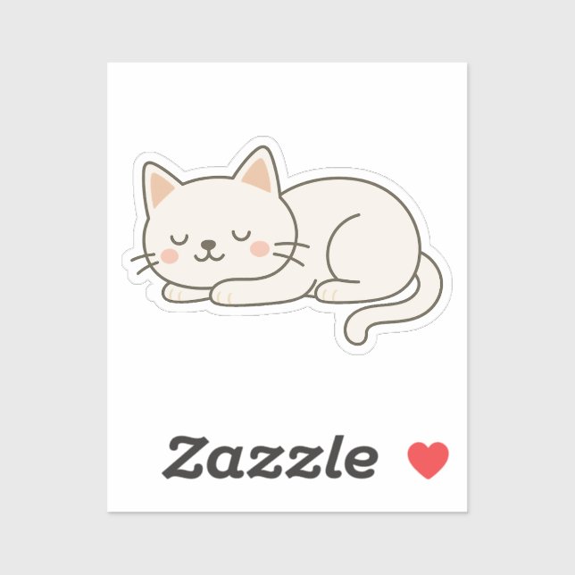 Pegatina Cream White Sleeping Cat Sticker – Minimalist Cute (Hoja)