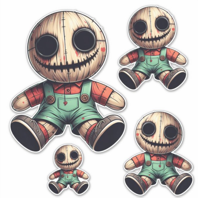 Pegatina Creepe Rag Doll niño personalizado arte oscuro (Anverso)