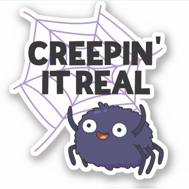 Pegatina Creepin It Real Funny Halloween Spider Pun (Anverso)