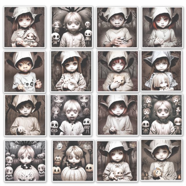 Pegatina Creepy Chibi Kid Ghosts Spooky Halloween (Anverso)