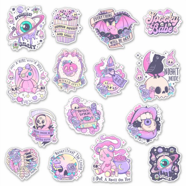 Pegatina Creepy Gótico Kawaii Pastel (Anverso)