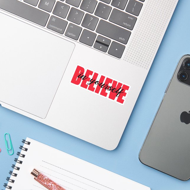 Pegatina Creer en ti mismo (Ordenado portátil con iPhone)