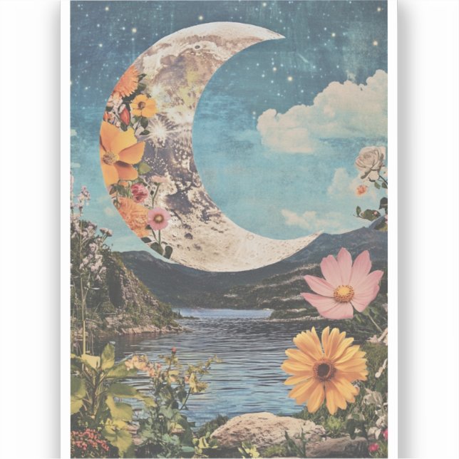 Pegatina Crescent Moon Over Serene Landscape (Anverso)