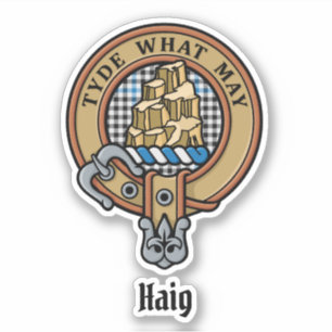 Pegatina Crest de Clan Haig sobre Tartán de Cuadros