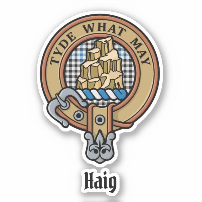 Pegatina Crest de Clan Haig sobre Tartán de Cuadros (Anverso)