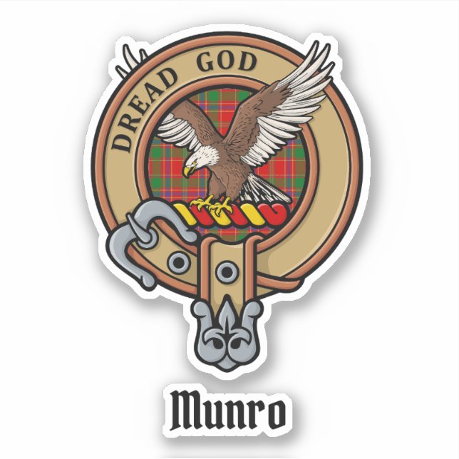 Pegatina Crest de Clan Munro sobre Tartán (Anverso)