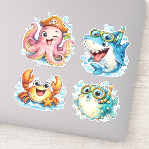 Pegatina Criaturas Kawaii del Océano Adorables  