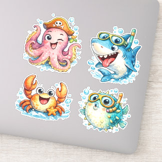 Pegatina Criaturas Kawaii del Océano Adorables