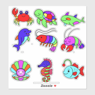 Pegatina Criaturas Marinas Neon Pack de Stickers – 9 Bajo e