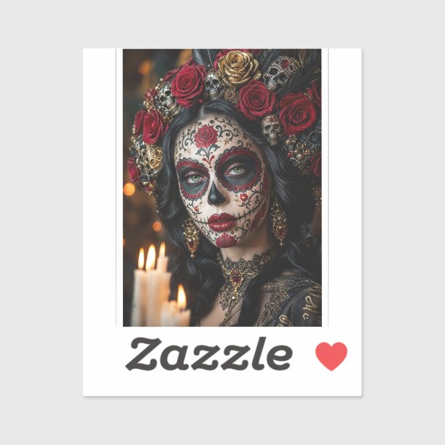 Pegatina Crimson Rose Calavera – Elegante Día de Muertos  (Hoja)