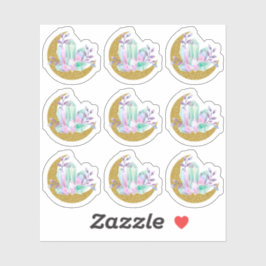 Pegatina Cristales acuarelas y luna de centeno dorada