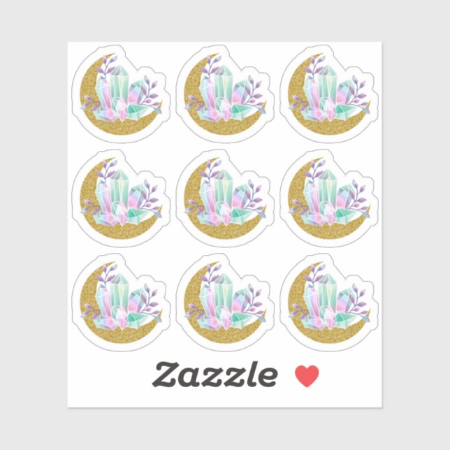 Pegatina Cristales de Acuarela y Luna Creciente con Destell (Hoja)