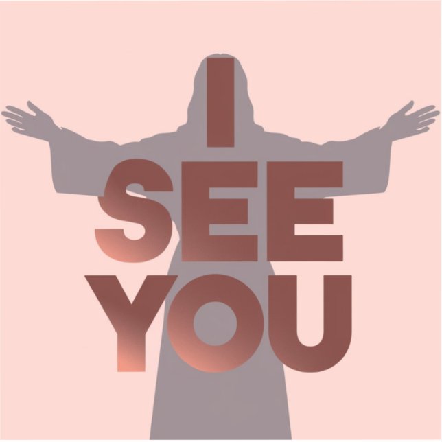 Pegatina Cristiano Jesús te está vigilando, Jesús te veo (Anverso)