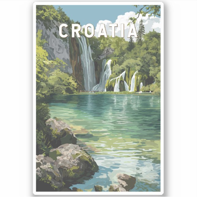 Pegatina Croatia Illustration Travel Art Vintage (Anverso)