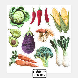 Pegatina Crochet Colorido de Verduras y Hongos para Crear C