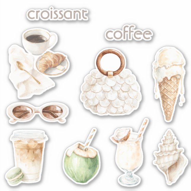 Pegatina Croissant de coco y café (Anverso)