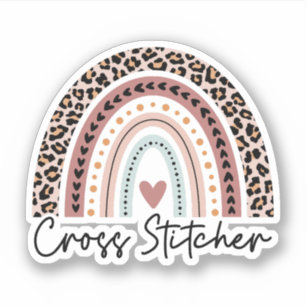 Pegatina Cross Stitcher Leopard Rainbow, Cross Stitch