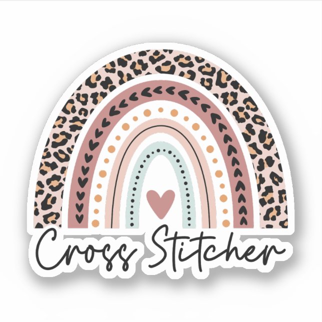 Pegatina Cross Stitcher Leopard Rainbow, Cross Stitch (Anverso)