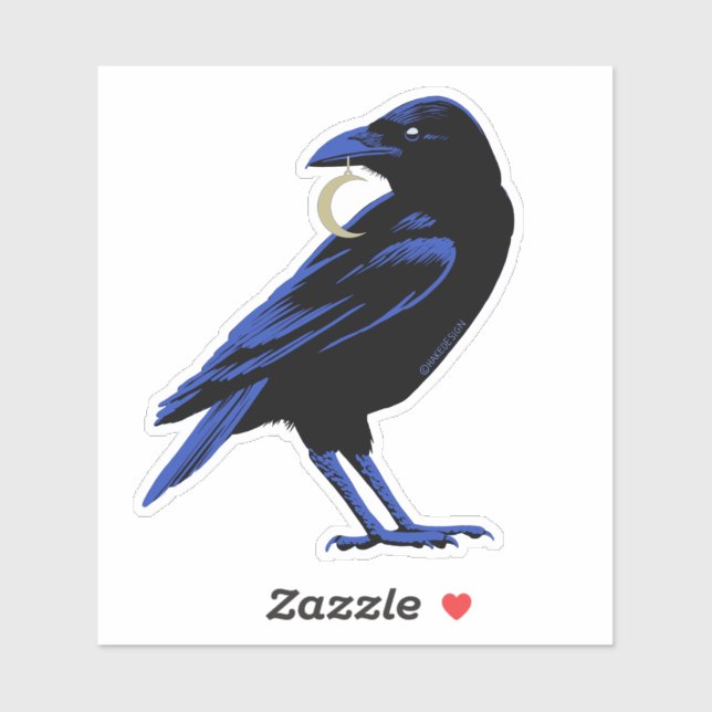 Pegatina Crow De Brujas Con Collar De La Luna (Hoja)