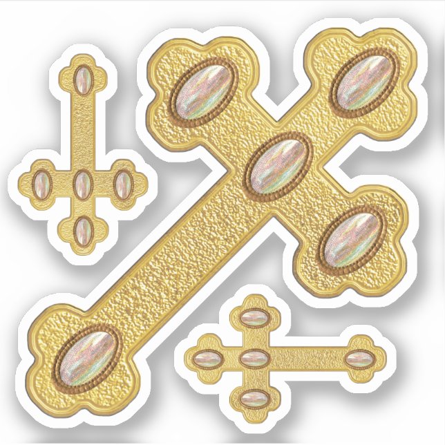 Pegatina Cruces buceadas con 5 ópalos falsos - contorno (Anverso)