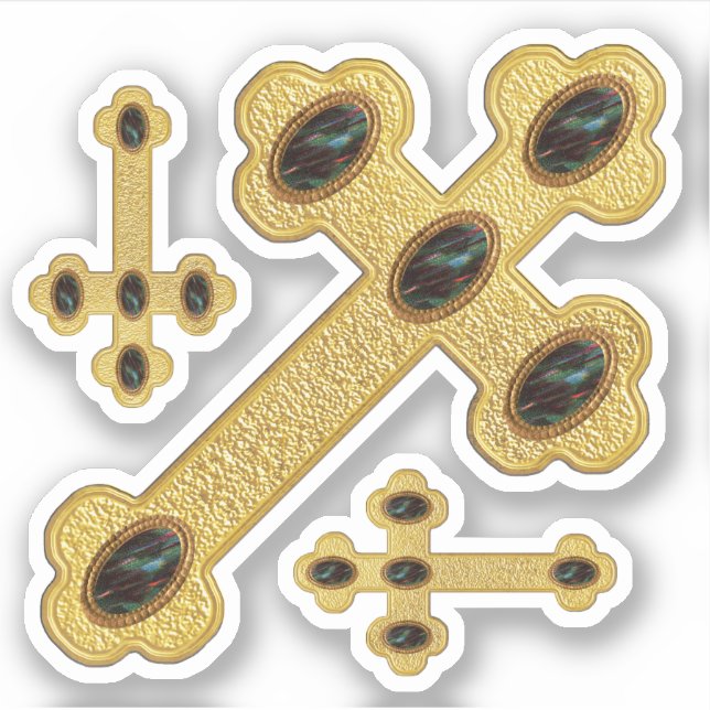 Pegatina Cruces buceados con 5 piedras de sangre falsas - C (Anverso)