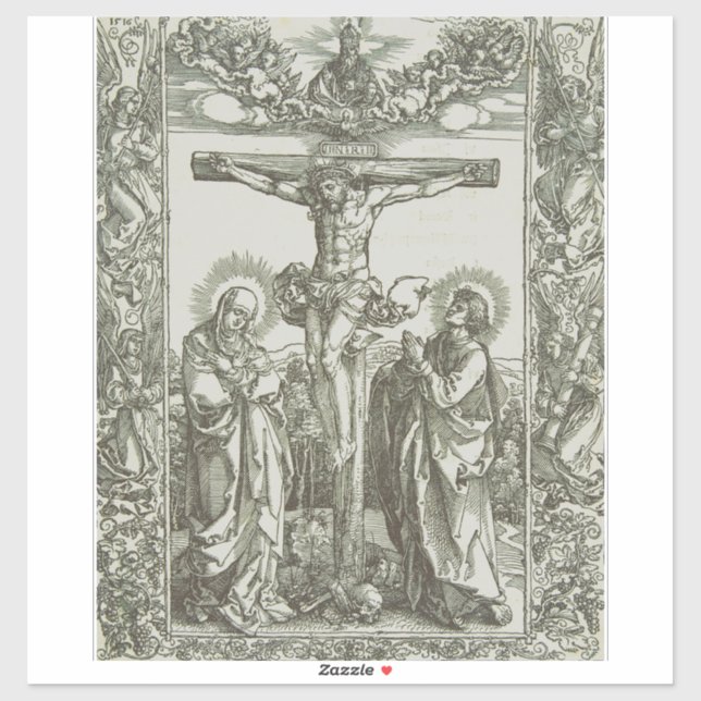 Pegatina Cruikifixión medieval de Jesucristo (Hoja)