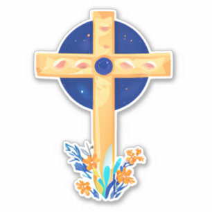 Pegatina Cruz cristiana con flores