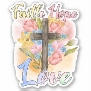 Pegatina Cruz Cristiana Pastel Floral Fe Esperanza Amor