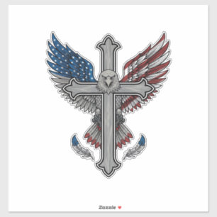 Pegatina Cruz de águila patriótica grabado vintage vector d
