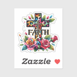 Pegatina Cruz de fe del arcoiris cristiano