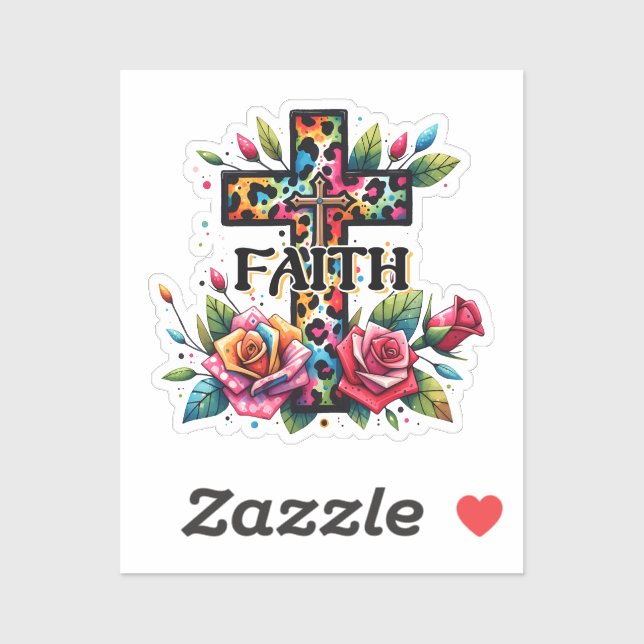 Pegatina Cruz de fe del arcoiris cristiano (Hoja)