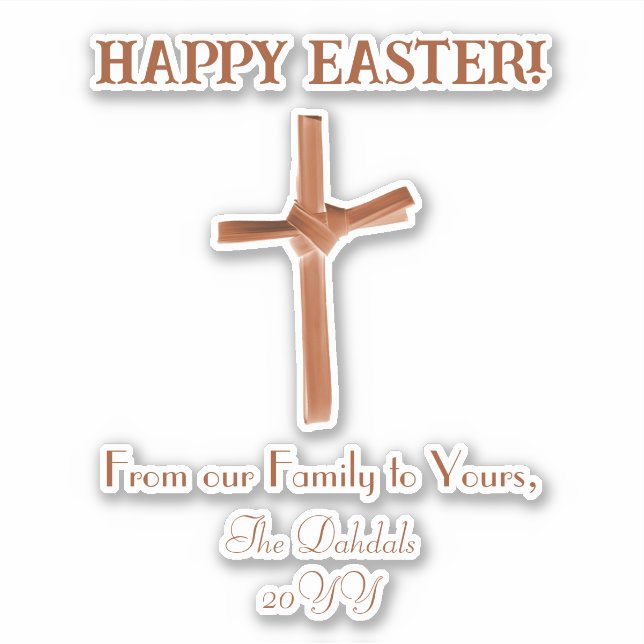 Pegatina Cruz de Palma Personalizada Feliz Año Pascua Tierr (Anverso)