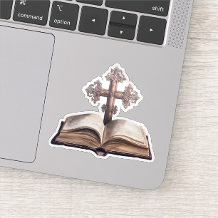 Pegatina Cruz decorativa y vinilo biblial abierto