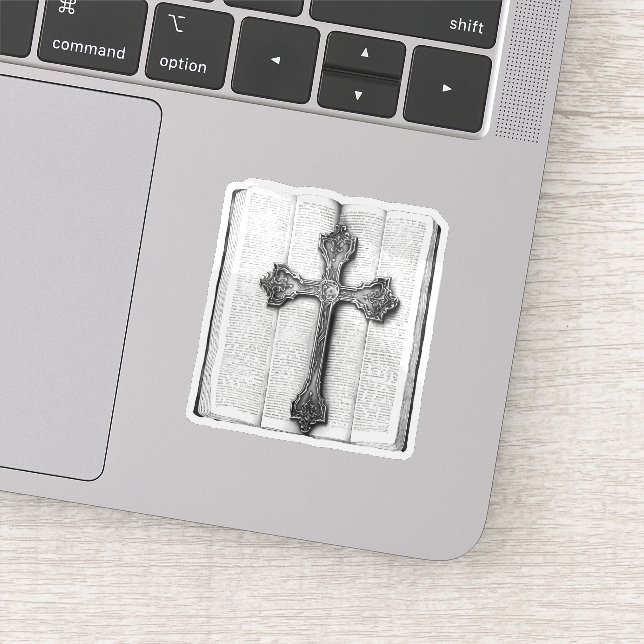 Pegatina Cruz en la Biblia Vinyl (Detalle)