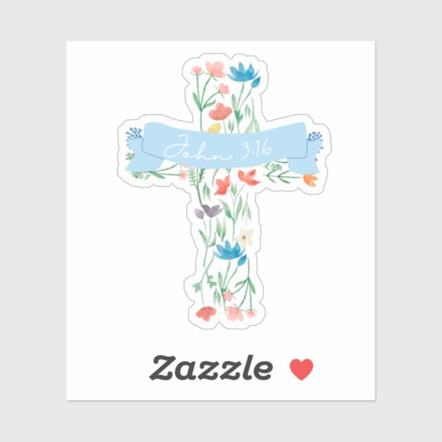 Pegatina Cruz Floral John 3:16 (Hoja)