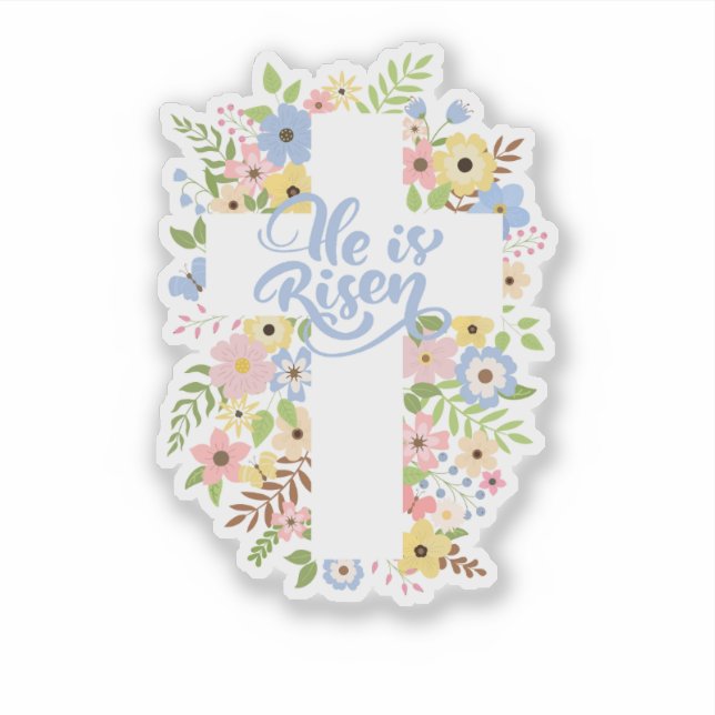 Pegatina Cruz floral se eleva en Pascua (Anverso)