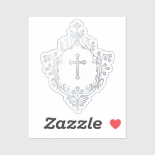 Pegatina Cruz religiosa elegante cresta vintage falso plata