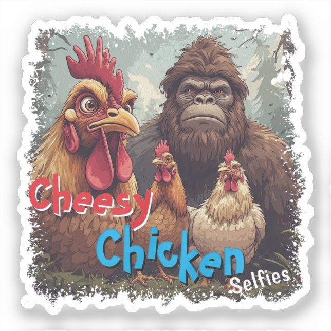 Pegatina “Cryptid Photo Op” Cheesy Chicken Vinyl (Anverso)