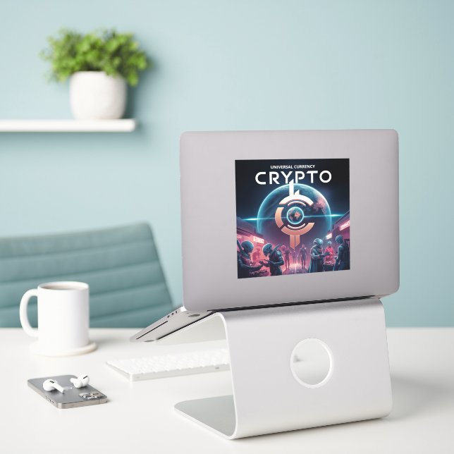 Pegatina Crypto Planet (Ordenado portátil  en el escritorio)