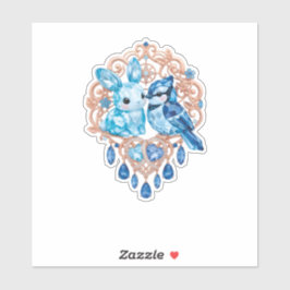 Pegatina Crystal Blue Bunny and Blue Jay Heart