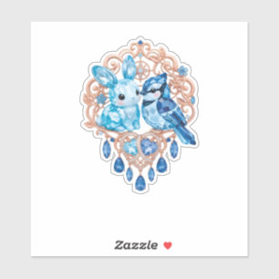 Pegatina Crystal Blue Bunny and Blue Jay Heart